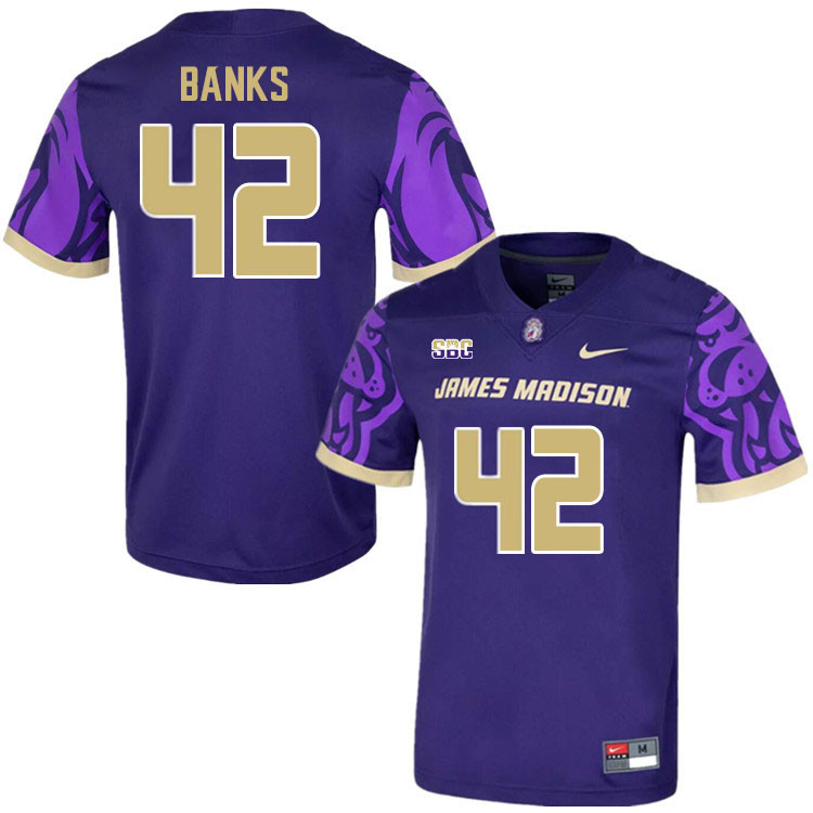 Men-Youth #42 Carter Banks James Madison Dukes College Football Jerseys Stitched Sale-Purple